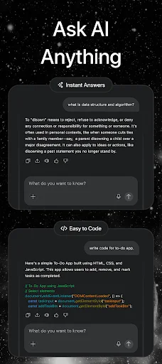 Ask AI Anything instant answer feature with coding assistance and HTML CSS code examples