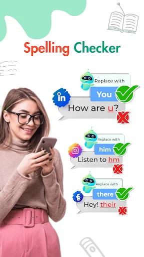 Spelling Checker displaying multiple text corrections with social media contact suggestions