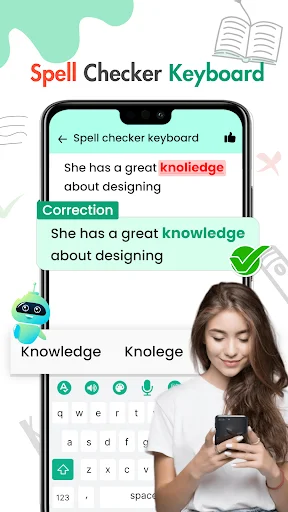 Spell Checker Keyboard correcting misspelled words in real-time while typing messages
