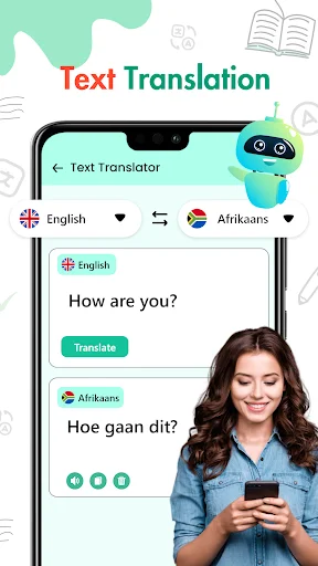 Text Translator converting English to Afrikaans language translation feature