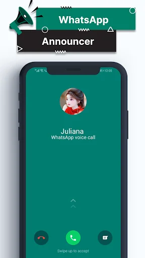 WhatsApp voice call announcer notification displaying incoming call from Juliana with caller photo and swipe to accept option