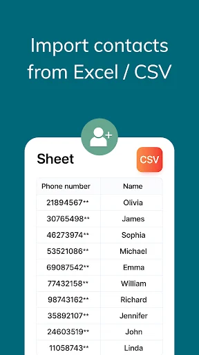 Import contacts feature allowing bulk upload of phone numbers and names from Excel CSV spreadsheet files