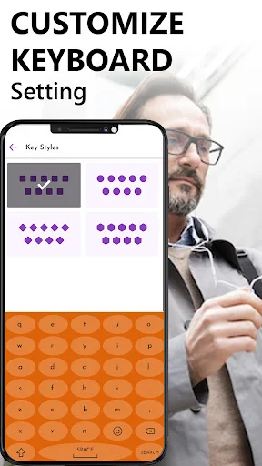 Keyboard customization Key Styles menu showing square, circular, and diamond-shaped button options for personalization