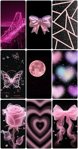 Pink bridge, bow, and geometric line wallpapers featuring romantic black art design themes