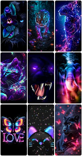 Vibrant neon purple tiger, dragon, and colorful artistic wallpapers for creative phone personalization