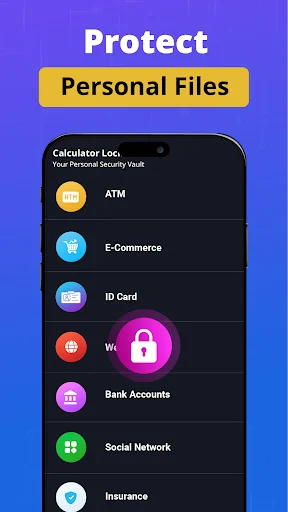 Protect personal files including bank accounts, ID cards, wallet and social network data in secure vault
