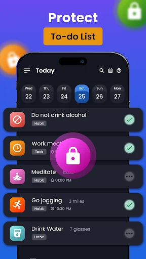 Protect daily to-do list with calendar, task reminders and checklist management in secure vault storage