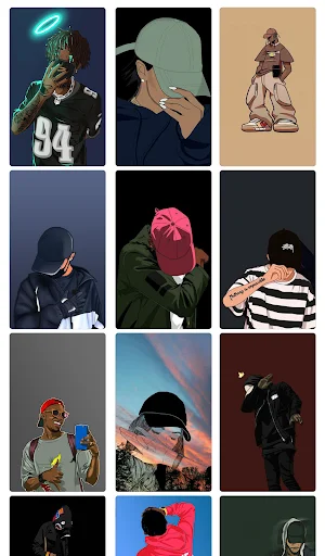 DAB Wallpaper collection displaying cool hooded character designs with minimalist style, earth tones, and modern street aesthetic wallpapers for customization
