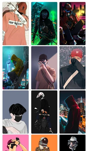 DAB Wallpaper grid featuring illustrated characters with vibrant colors, neon effects, street style outfits, and edgy designs for phone background personalization