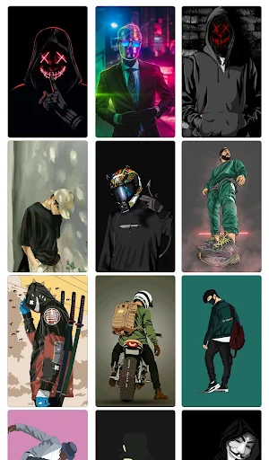 DAB Wallpaper app showing neon-glowing character designs with dark urban aesthetic, abstract colors, and trendy hip-hop inspired wallpaper collection