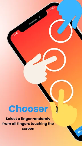 Chooser finger selector app with random finger choice display and multiple selection circles for touch input