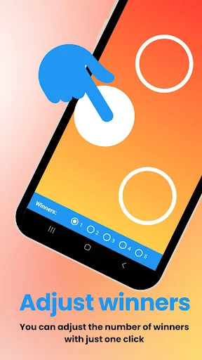 Adjust winners feature: finger pointing at selection circles with customizable winner count controls