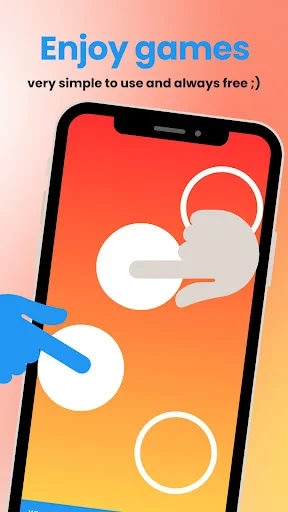 Enjoy games screen: colorful finger selection interface with target circles for simple multiplayer gameplay