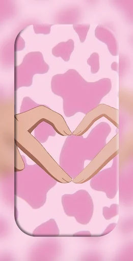 Couple finger heart wallpaper with pink heart pattern and two hands forming heart shape