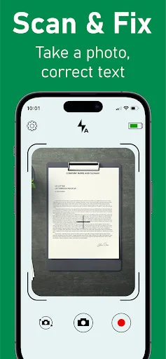 Scan and Fix feature allowing users to photograph documents and text for automatic AI-powered grammar and spelling error detection