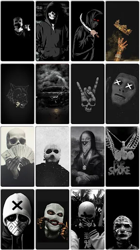 Dark monochromatic skulls, figures, and edgy designs in cool black and white wallpaper collection