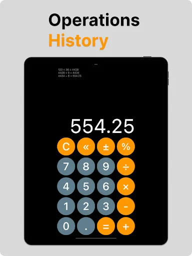 Instant Calculator operations history displaying calculation results and previous mathematical operations