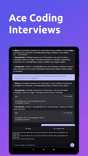 Ace Coding Interviews full screen showing multiple coding challenges with syntax highlighting, descriptions, and copy code functionality