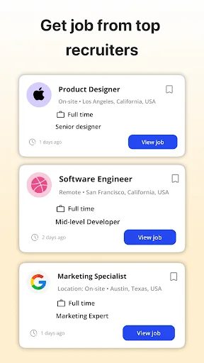 Top recruiters job listings featuring Product Designer Software Engineer and Marketing Specialist positions available
