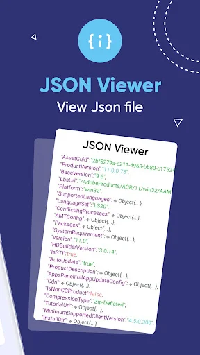 JSON Viewer displaying sample JSON file content with detailed properties, attributes, and structured data visualization