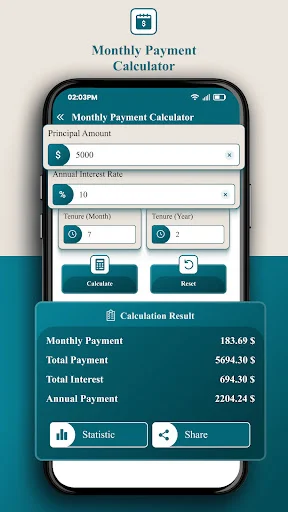 Monthly Payment Calculator: EMI and tenure calculator for loans with flexible tenure input in months and years with payment breakdown