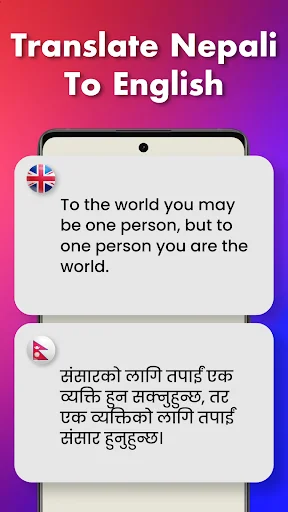 Nepali to English translation keyboard feature with bilingual text conversion for instant message translation