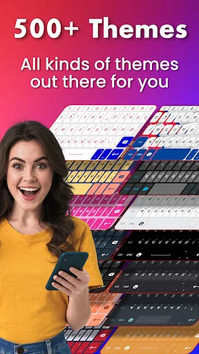 Nepali keyboard app showcasing 500+ customizable themes with colorful keyboard design options
