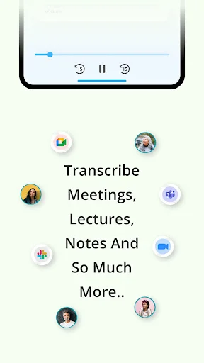 NoteIQ welcome screen displaying Record & Transcribe Live feature with red record button for notes, voice memos, lectures, conversations and meetings