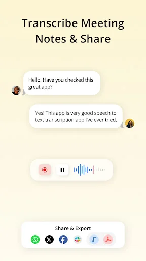 Mobile phone showing audio playback controls with timeline slider and waveform visualization for transcribed audio content