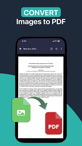 Image to PDF converter transforming photos into PDF documents with visual conversion indicator