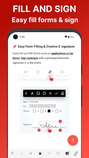 PDF form filler and e-signature tool with signature drawing and form field editing capabilities
