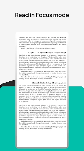 PDF reader focus mode displaying centered text with white background for distraction-free productive reading