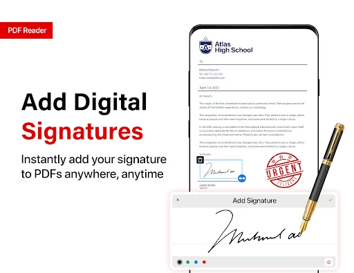 PDF Reader digital signature tool for adding signatures and stamps to PDF forms instantly