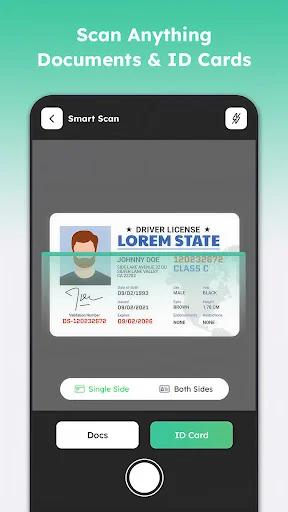 Smart scan tool for capturing documents and ID cards with single or dual-sided scanning options