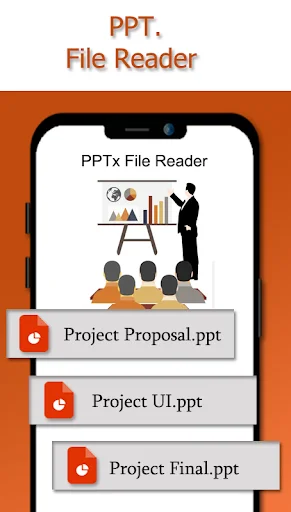 PPT presentation file reader interface displaying presentation preview and list of accessible PowerPoint files