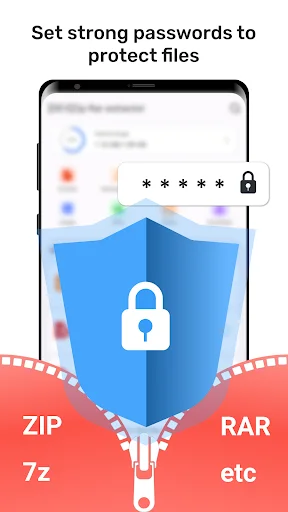 File security feature displaying password protection with encryption lock shield for RAR ZIP archive files