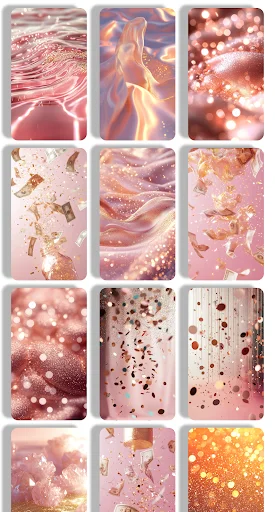Rose Gold Wallpaper designs with 12 glitter bokeh, confetti, liquid textures, and shimmering effects for customization