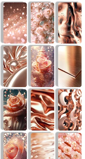 Rose Gold Wallpaper collection of 12 premium designs with bokeh glitter, roses, liquid metallic textures, and patterns