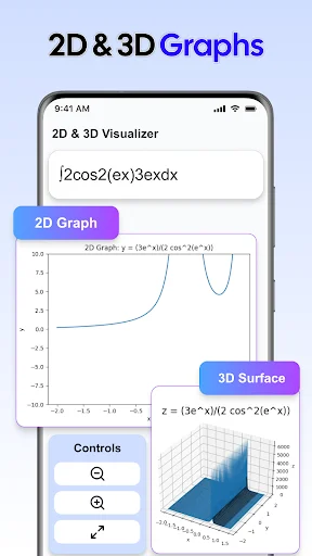 2D and 3D graph visualizer plotting mathematical functions with interactive zoom and rotation controls