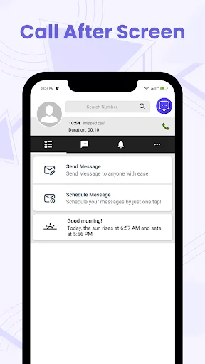 After call screen with send message and schedule message quick actions in Messages SMS messenger app
