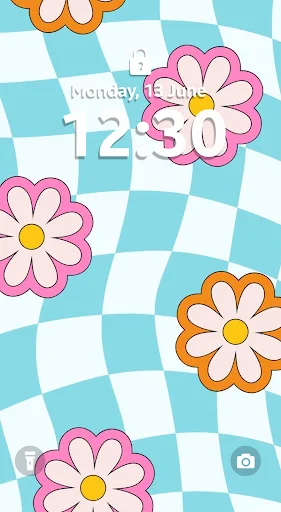 Colorful daisy flowers on blue and white checkered Y2K aesthetic wallpaper for teen lock screen