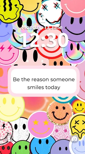 Vibrant smiley face pattern wallpaper with motivational text 'Be the reason someone smiles today' for Gen Z