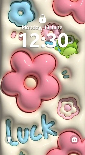 3D pastel flower wallpaper with 'luck' text in cute Y2K aesthetic style for teen devices