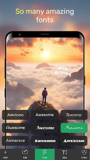 Font style selection menu showing multiple unique text fonts and styles for customizing photo text designs