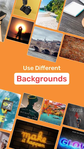 Background customization gallery showing various landscape, nature, architecture, and cityscape photo options