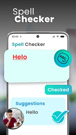 Spell Checker tool on smartphone identifying misspelled word with red underline and suggesting correct spelling alternatives