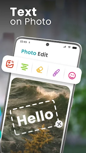 Text on Photo editing tool on smartphone allowing users to add customizable text overlay onto photos with styling options