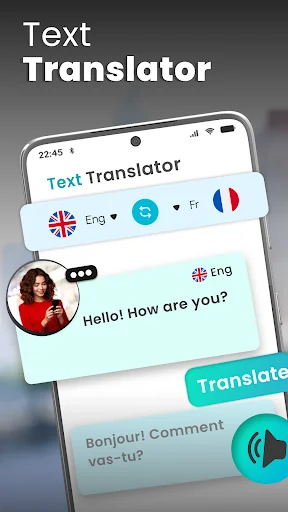 Text Translator: Converting English text to French with side-by-side translation and voice playback