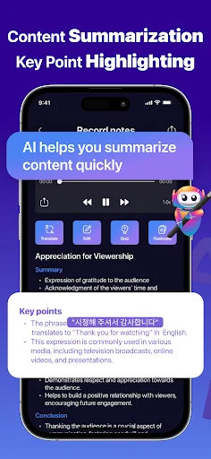 TNote AI content summarizer automatically highlighting key points and extracting important information from recorded notes