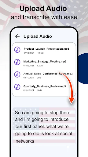 Upload and transcribe MP3 audio files instantly with Transcriber Speech to Text app